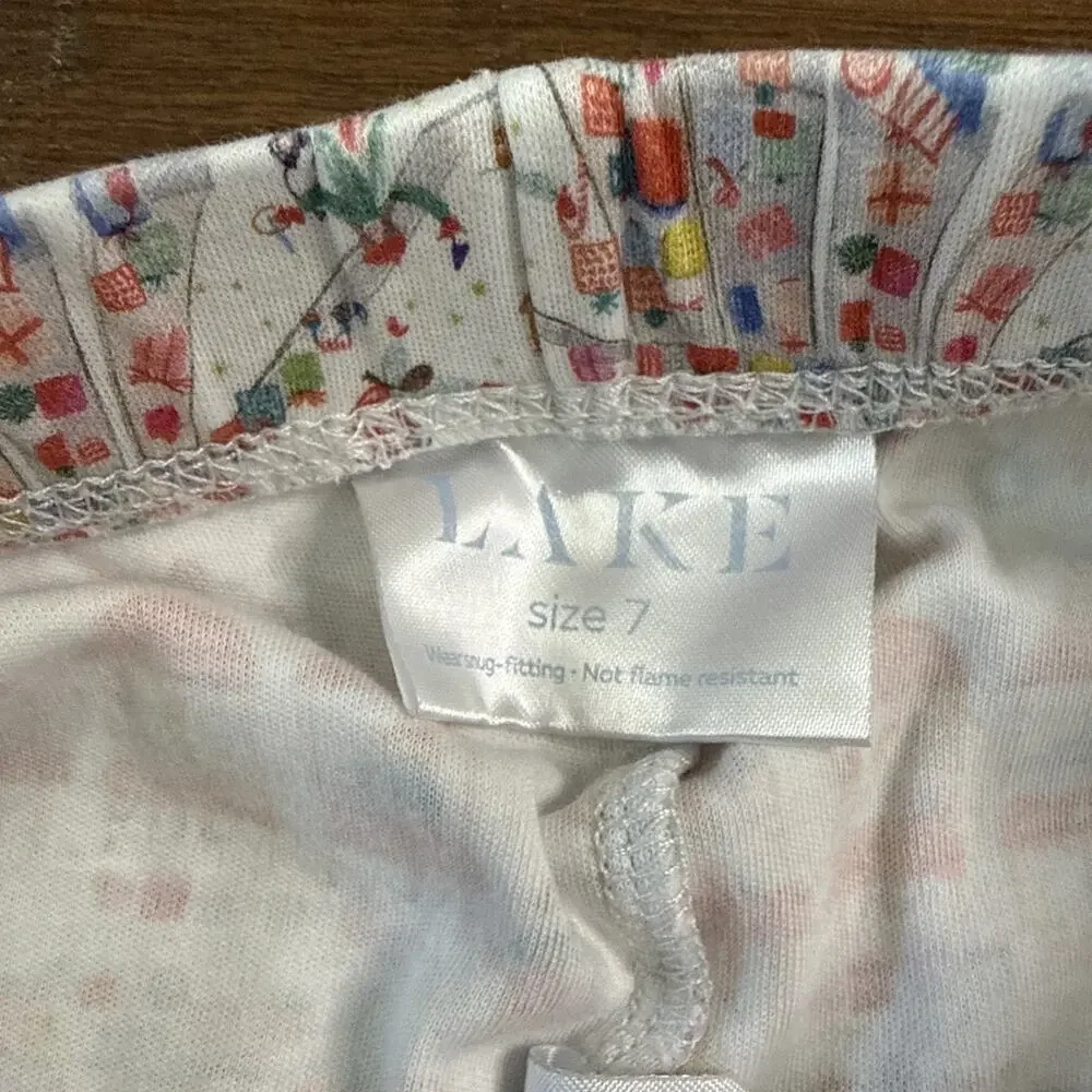 Lake Pajamas Set Kids White Red Holiday Print Pima Cotton SIZE 7